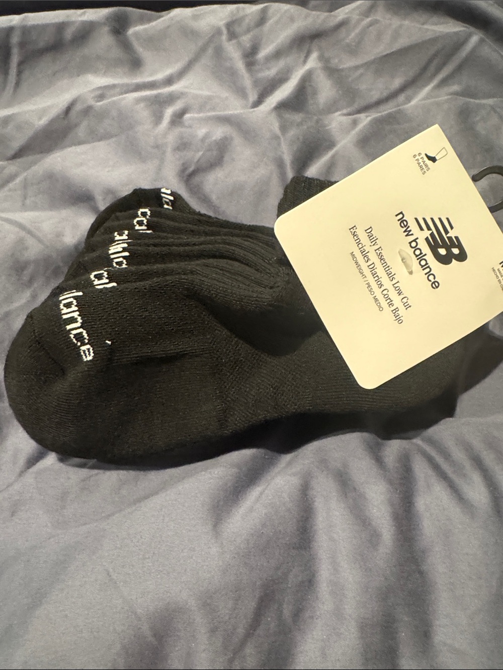 New Balance Black No-Show Athletic Socks - SIX PACK - size M